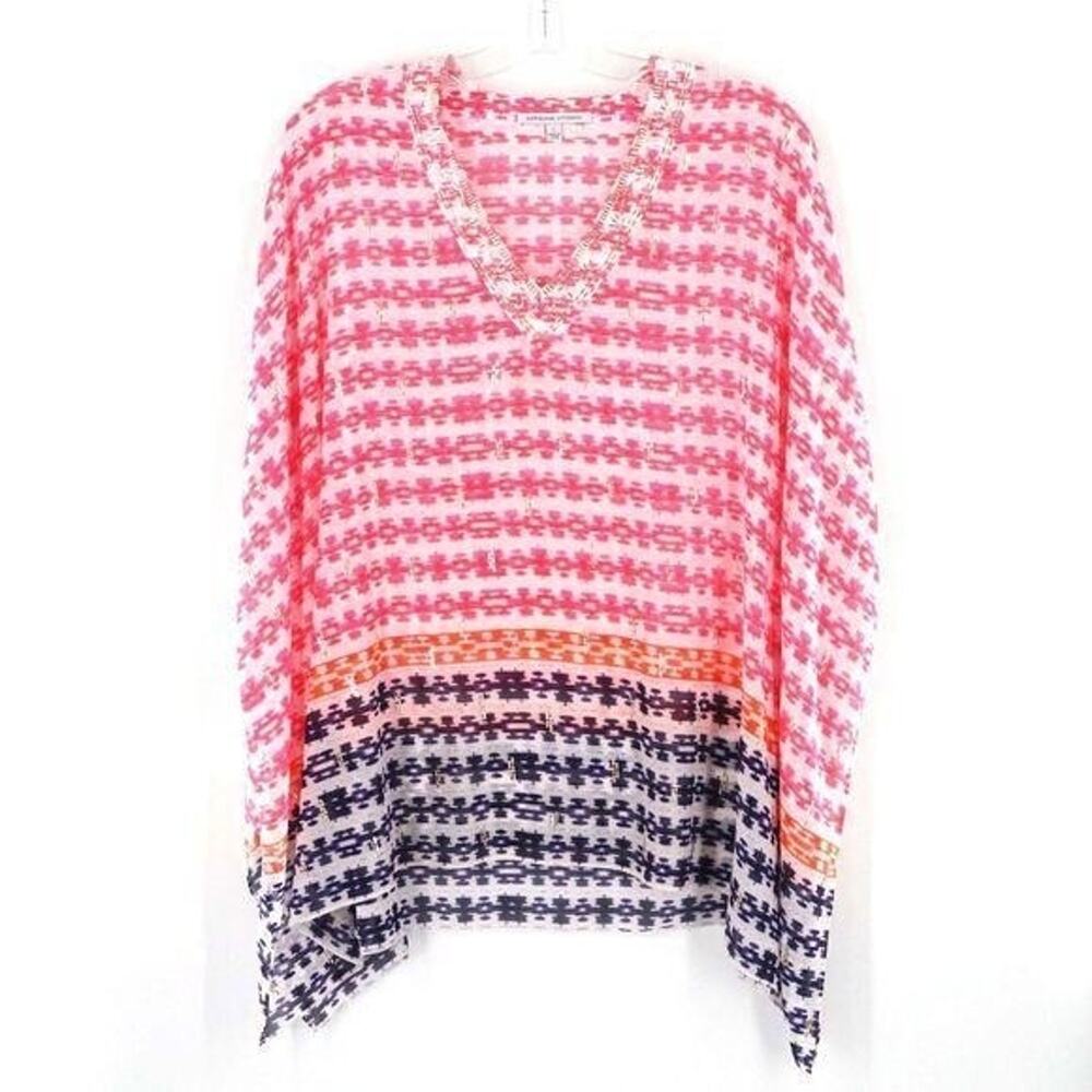 Adrienne Vittadini Coverup Large Pink Orange Indigo Batik Studded Beach Coverup